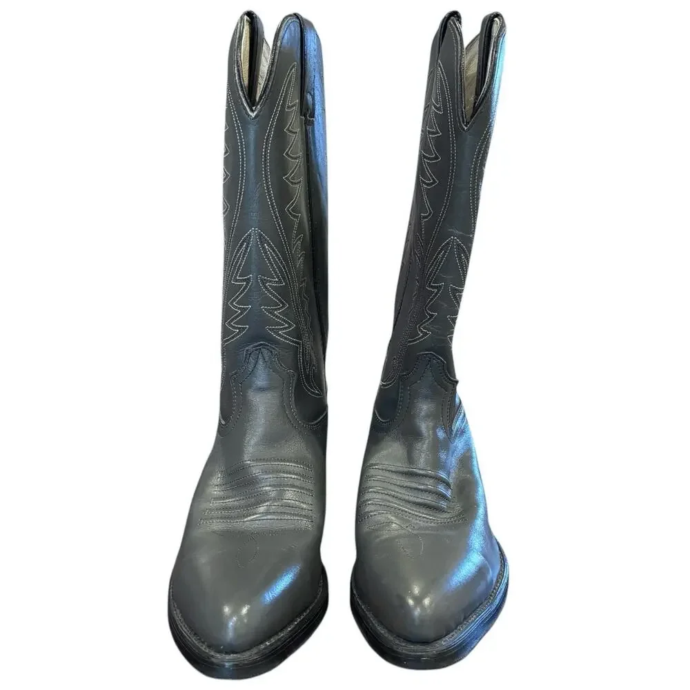 Vintage Lehigh Steel Toe Gray Leather Cowboy Boots Vibram Sole Men's 8.5D